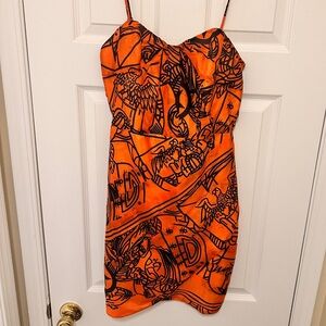 Aryn K.100% Silk Dress For Anthropologie Burnt‎ Orange and Black Sz Small